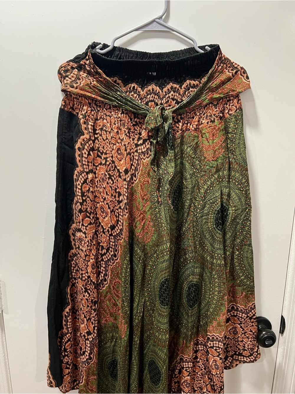 Bohemian Green and Black Maxi Skirt with Paisley Print